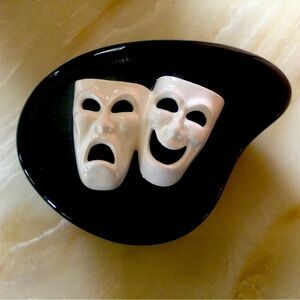 Black and White Comedy and Tragedy Trinket Box with raised masks
